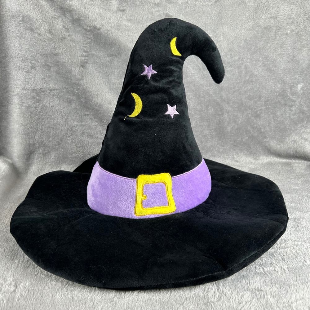 Halloween Plush Witch Hat Pillow Black Purple Stars Moon Decorative Cushion